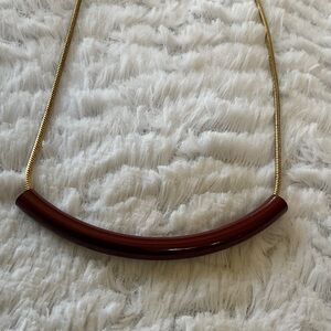 Gold Chain Necklace with burgundy Tube Pendant